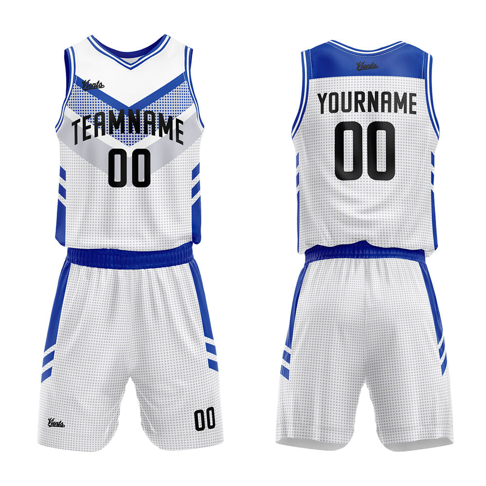 custom dot basketball suit for adults and kids personalized jersey white-blue
