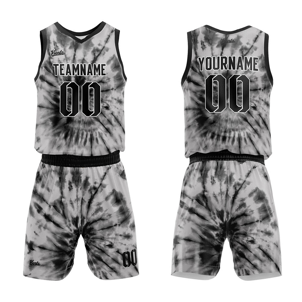 custom tie-dye basketball suit for adults and kids personalized jersey black