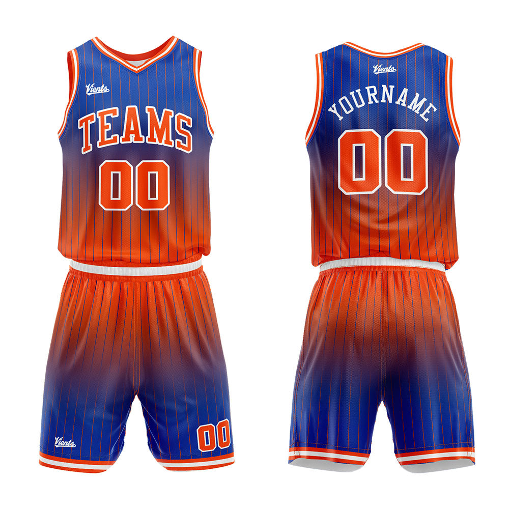 custom stripe gradient basketball suit for adults and kids personalized jersey royal-orange
