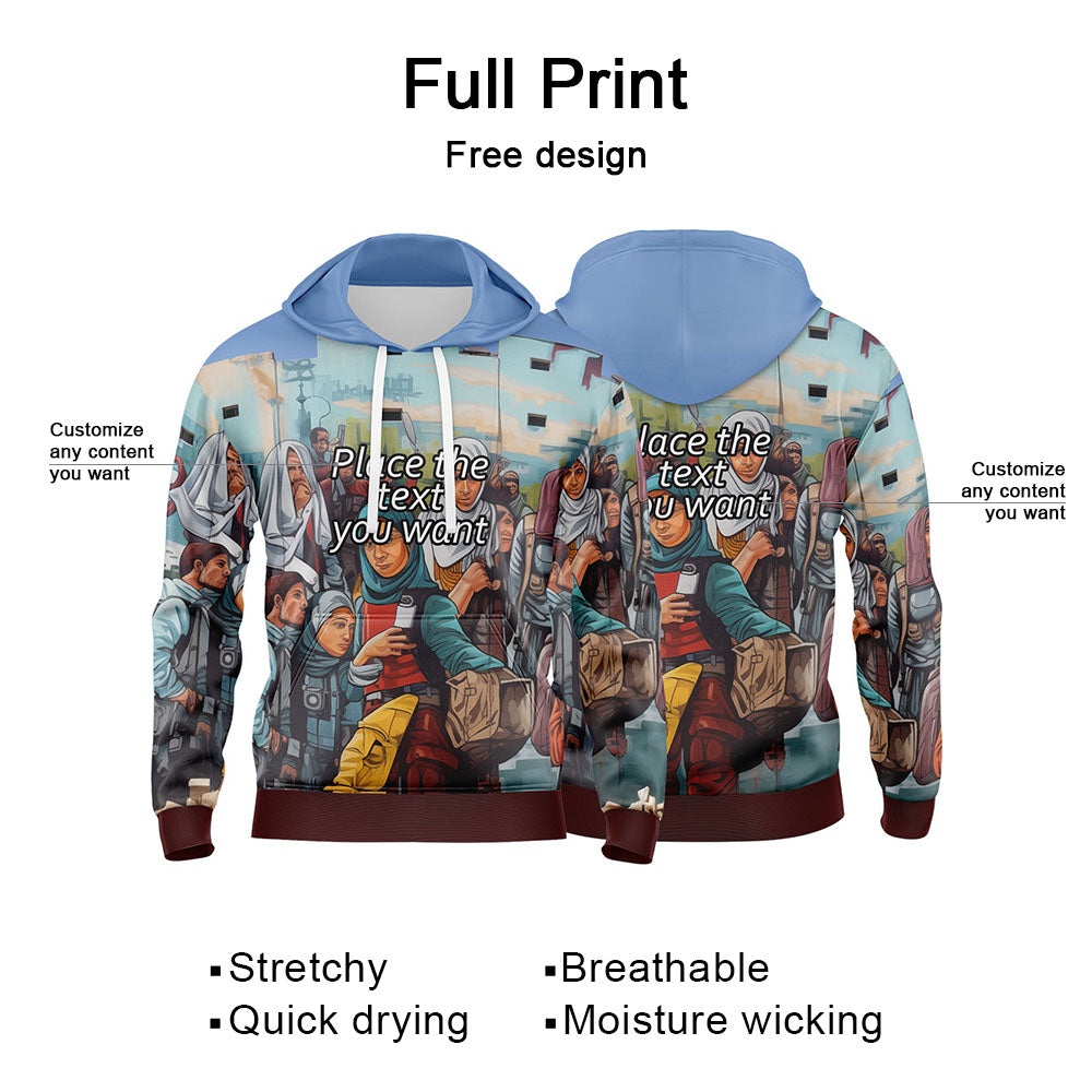 Custom Blue 3D Pattern Design Bomber Full-Snap Varsity Hoodie