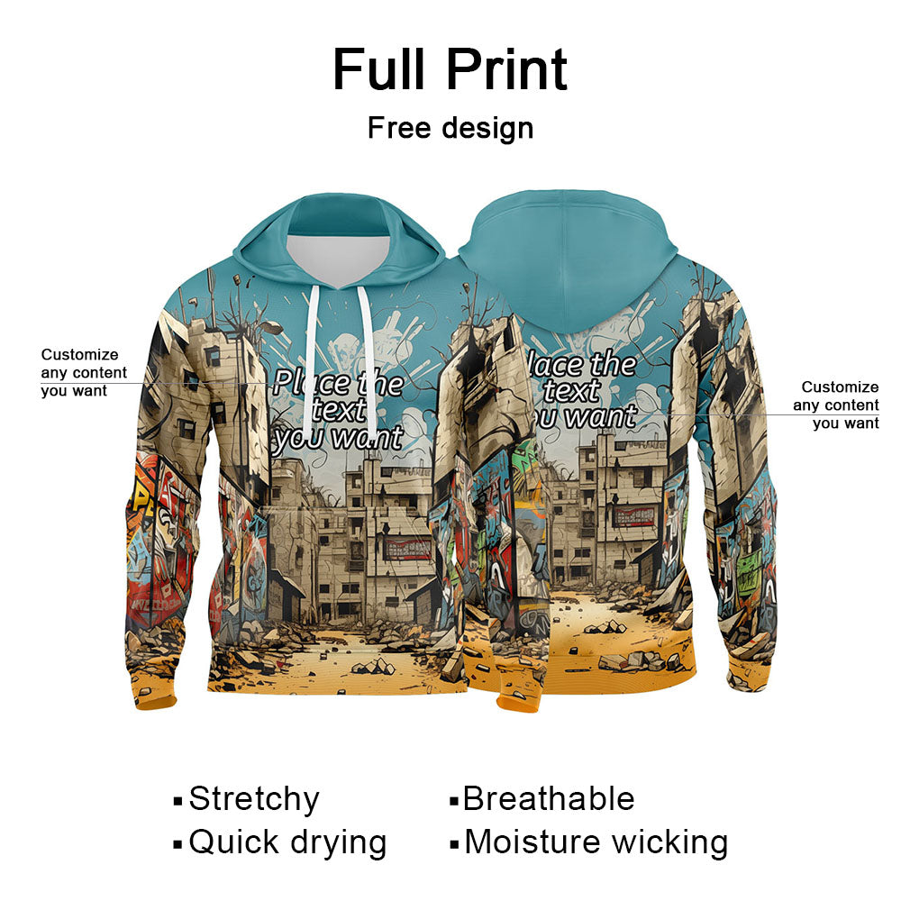 Custom Sky Blue 3D Pattern Design Bomber Full-Snap Varsity Hoodie