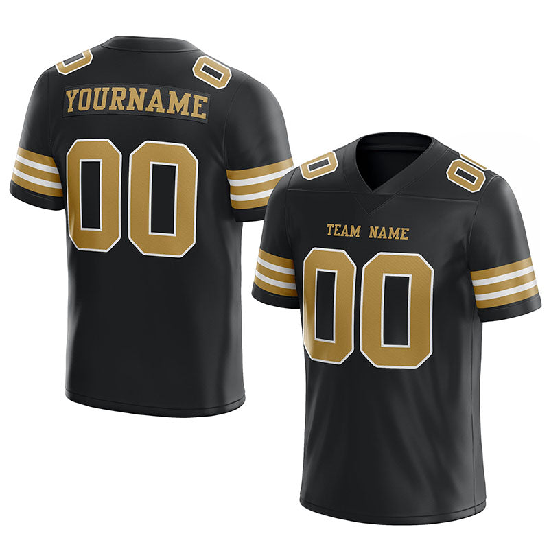 Customized Authentic Football Jersey Black Gold-White Mesh – Vients