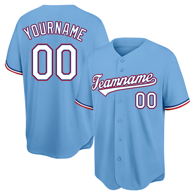 Customized Authentic Baseball Jersey Light blue-White-Red Mesh – Vients