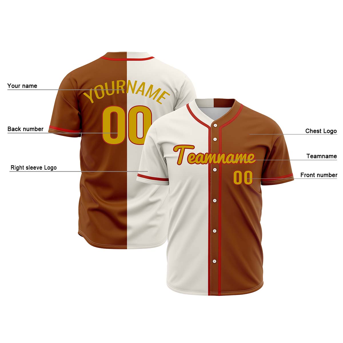 Custom Off White Brown Hip Hop Baseball Jersey Stitched Printed - Personalized Name Number Shirts #BB-0919-0070
