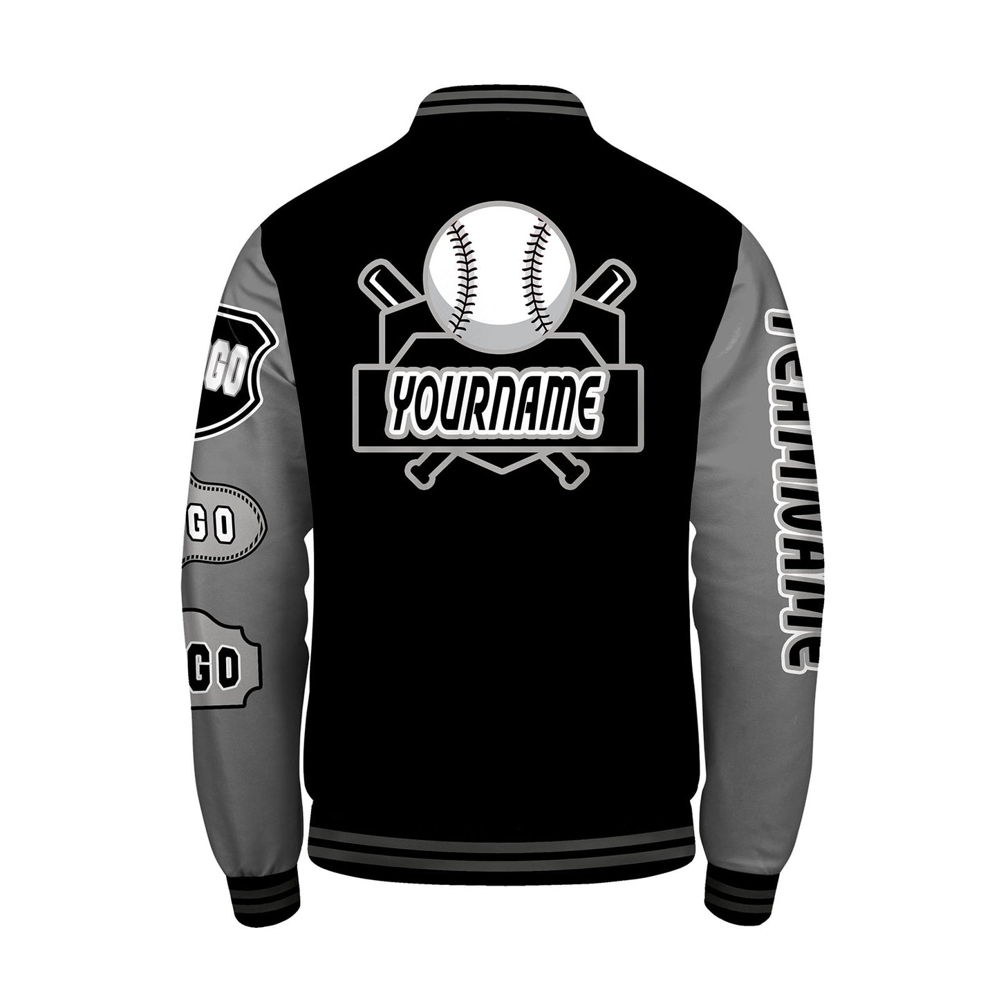Custom Black Grey Letterman Varsity Jacket Personalized Embroidery Printing