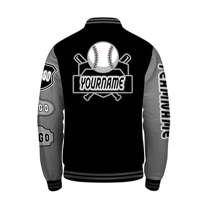 Custom Black Grey Letterman Varsity Jacket Personalized Embroidery Printing