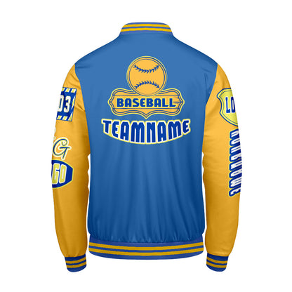 Custom Blue Yellow Letterman Varsity Jacket Personalized Embroidery Printing
