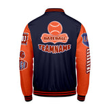 Custom Navy Orange Letterman Varsity Jacket Personalized Embroidery Printing