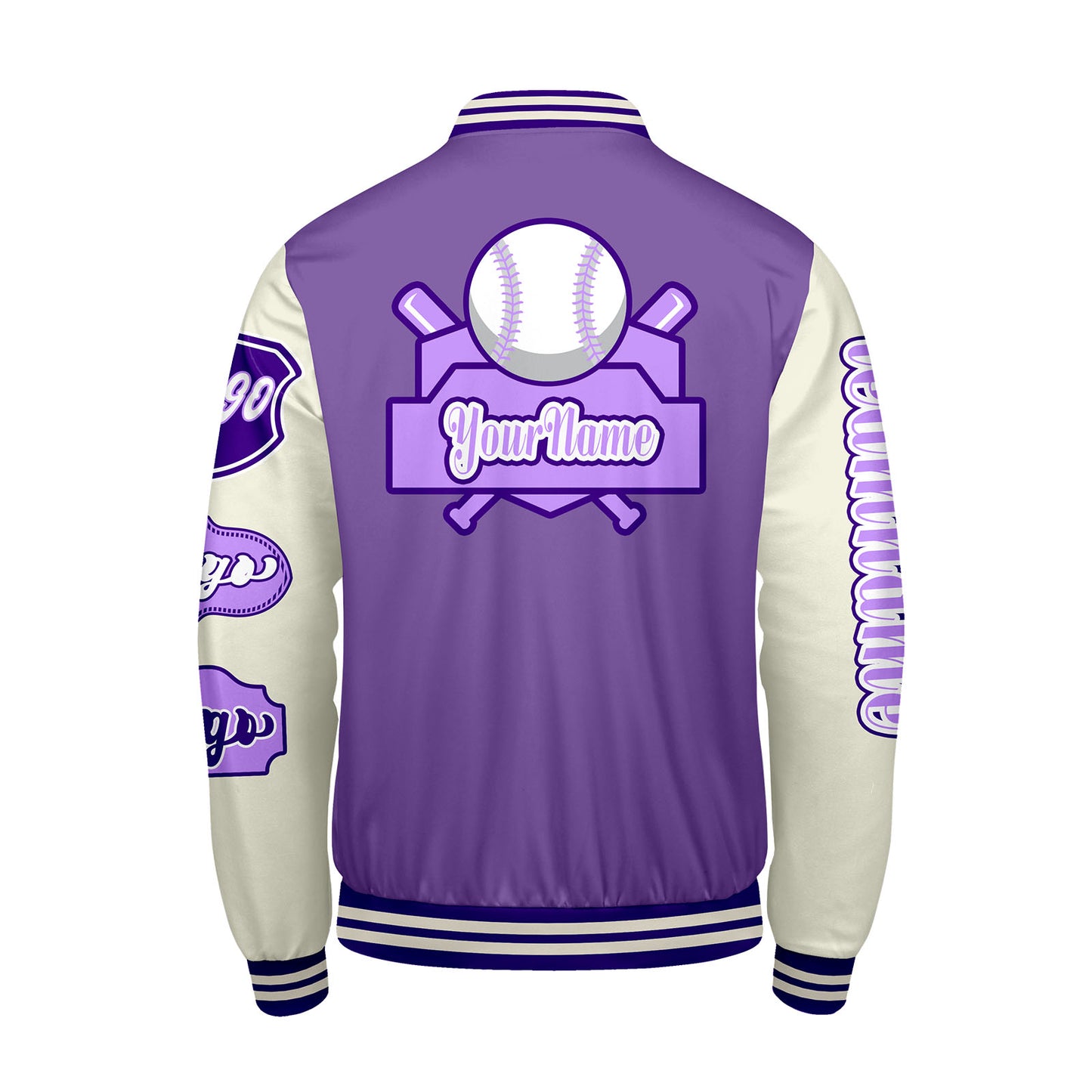Custom Purple White Letterman Varsity Jacket Personalized Embroidery Printing