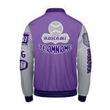 Custom Purple Grey Letterman Varsity Jacket Personalized Embroidery Printing