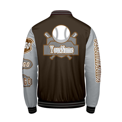 Custom Brown Grey Letterman Varsity Jacket Personalized Embroidery Printing