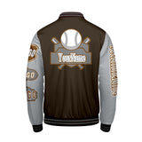 Custom Brown Grey Letterman Varsity Jacket Personalized Embroidery Printing
