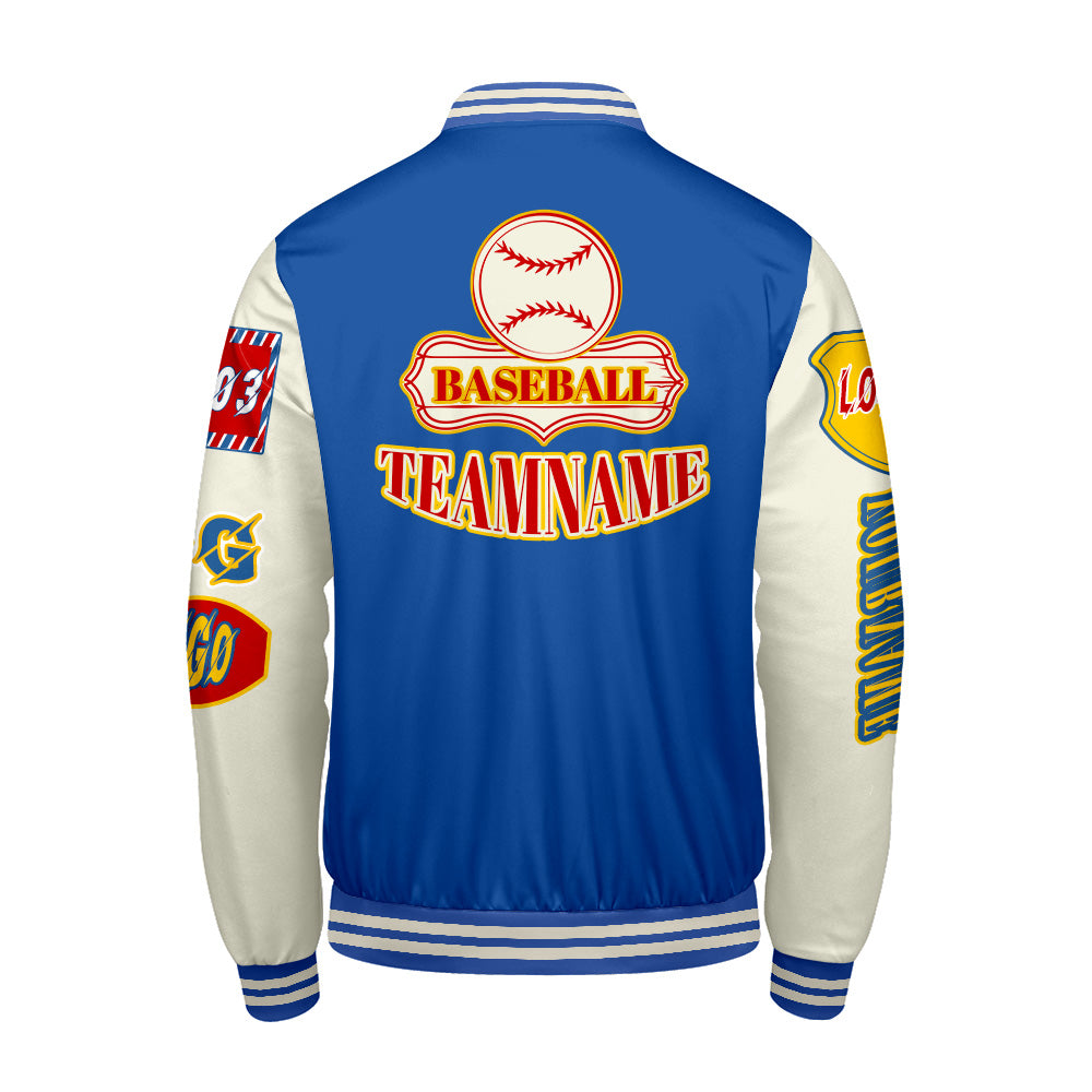 Custom Blue Yellow Letterman Varsity Jacket Personalized Embroidery Printing