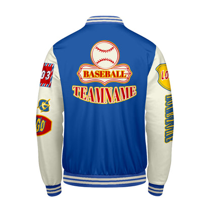 Custom Blue Yellow Letterman Varsity Jacket Personalized Embroidery Printing