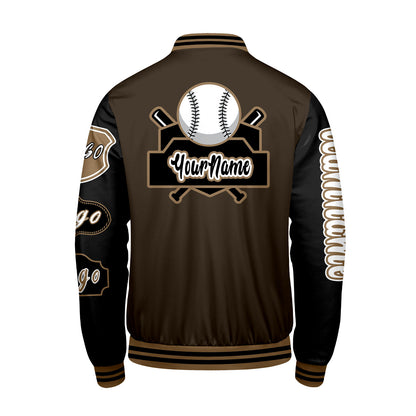Custom Brown Black Letterman Varsity Jacket Personalized Embroidery Printing