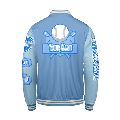 Custom Blue Letterman Varsity Jacket Personalized Embroidery Printing