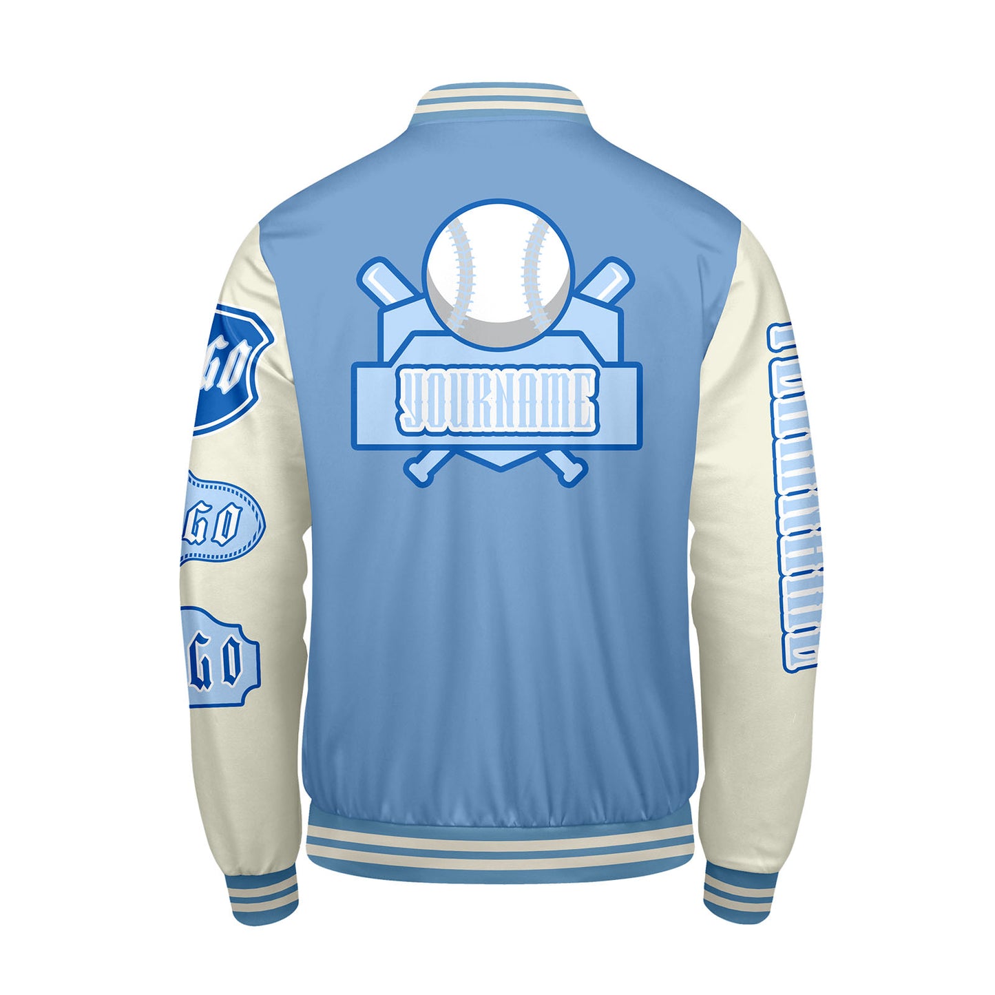 Custom Blue White Letterman Varsity Jacket Personalized Embroidery Printing