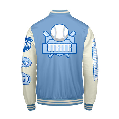 Custom Blue White Letterman Varsity Jacket Personalized Embroidery Printing