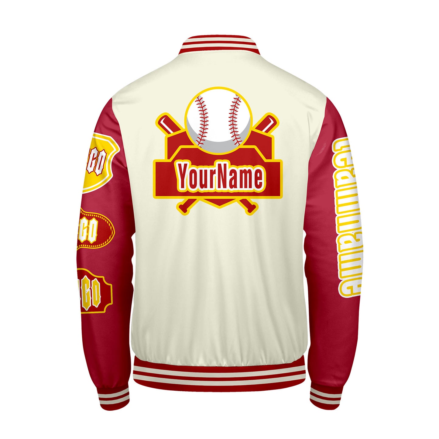 Custom White Red Letterman Varsity Jacket Personalized Embroidery Printing