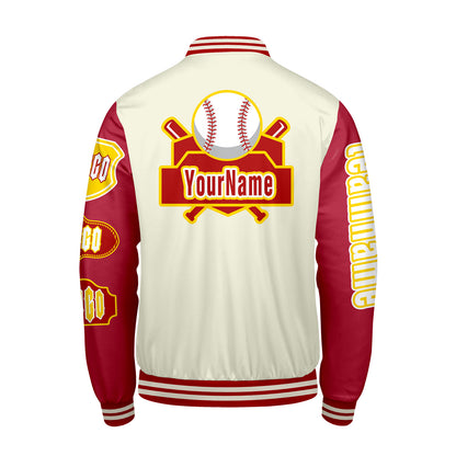 Custom White Red Letterman Varsity Jacket Personalized Embroidery Printing