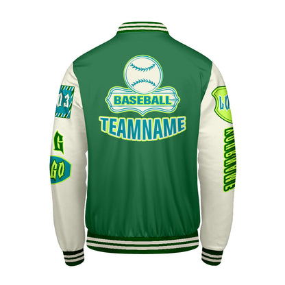 Custom Green Cyan Letterman Varsity Jacket Personalized Embroidery Printing