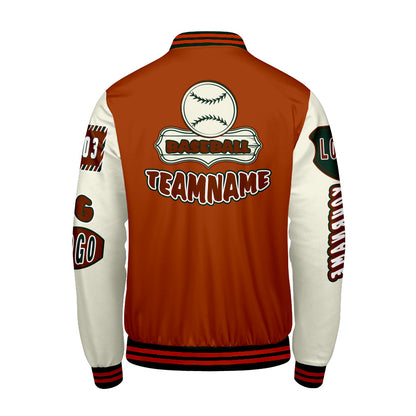 Custom Orange Green Letterman Varsity Jacket Personalized Embroidery Printing