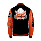 Custom Black Orange Letterman Varsity Jacket Personalized Embroidery Printing