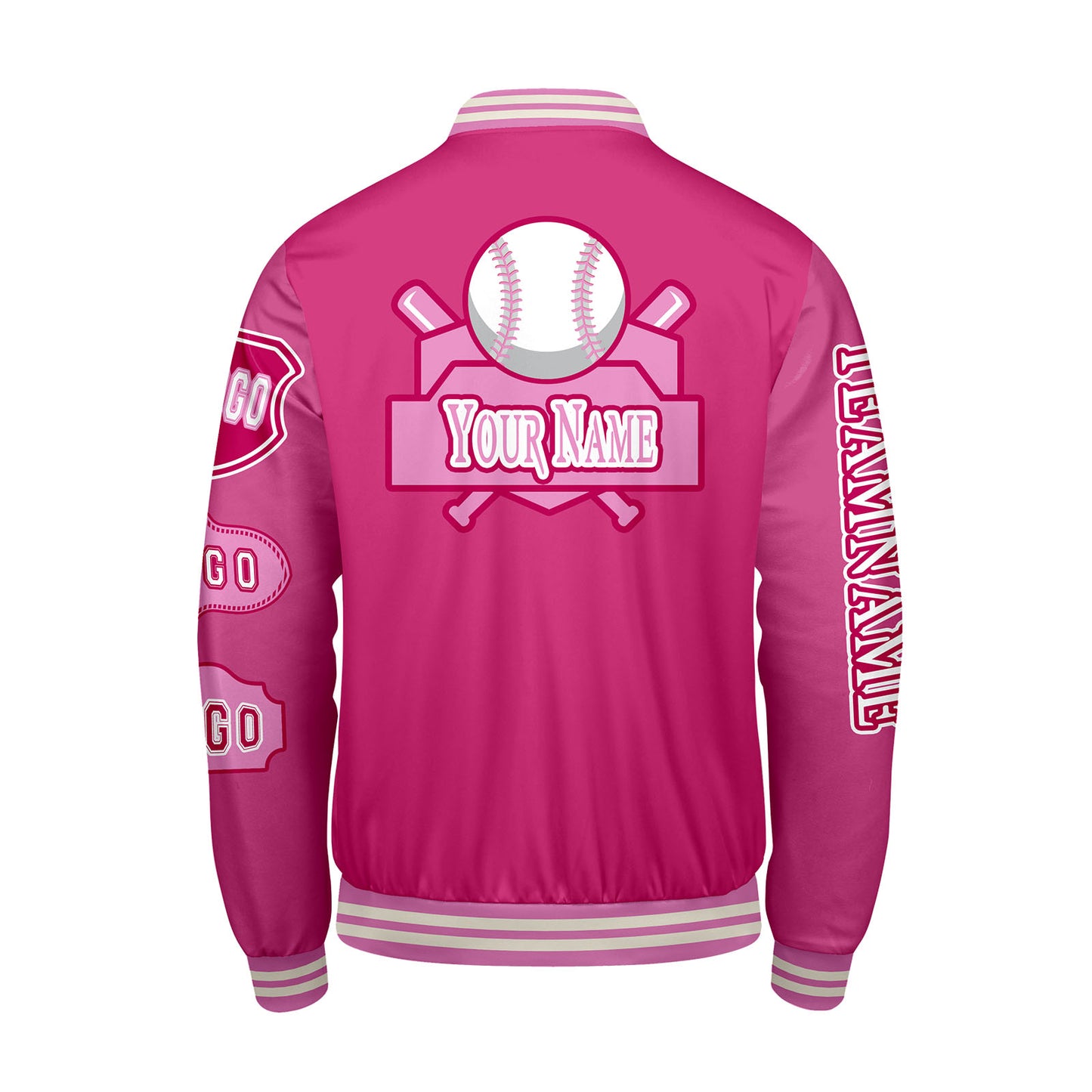 Custom Pink Letterman Varsity Jacket Personalized Embroidery Printing