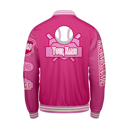 Custom Pink Letterman Varsity Jacket Personalized Embroidery Printing