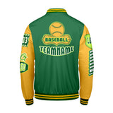 Custom Green Yellow Letterman Varsity Jacket Personalized Embroidery Printing