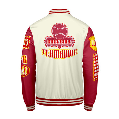 Custom Red Yellow Letterman Varsity Jacket Personalized Embroidery Printing