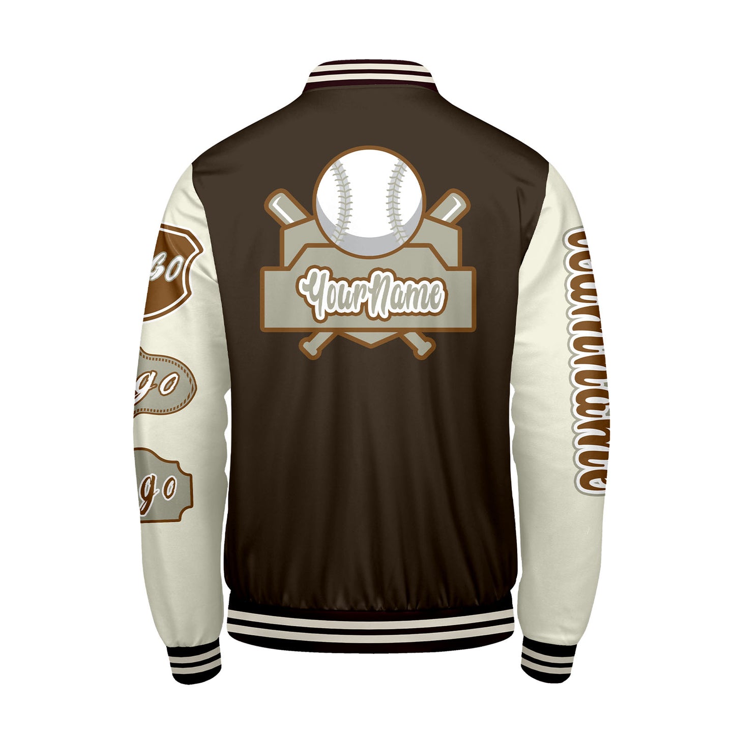 Custom Brown White Letterman Varsity Jacket Personalized Embroidery Printing
