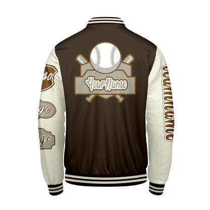 Custom Brown White Letterman Varsity Jacket Personalized Embroidery Printing