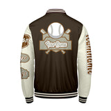 Custom Brown White Letterman Varsity Jacket Personalized Embroidery Printing