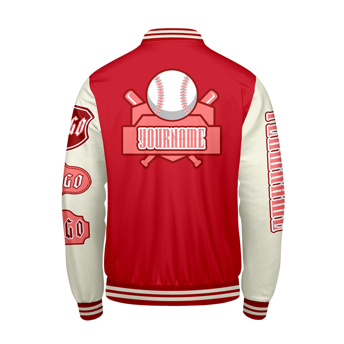 Custom Red White Letterman Varsity Jacket Personalized Embroidery Printing
