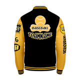 Custom Black Yellow Letterman Varsity Jacket Personalized Embroidery Printing