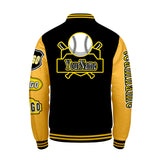 Custom Black Yellow Letterman Varsity Jacket Personalized Embroidery Printing