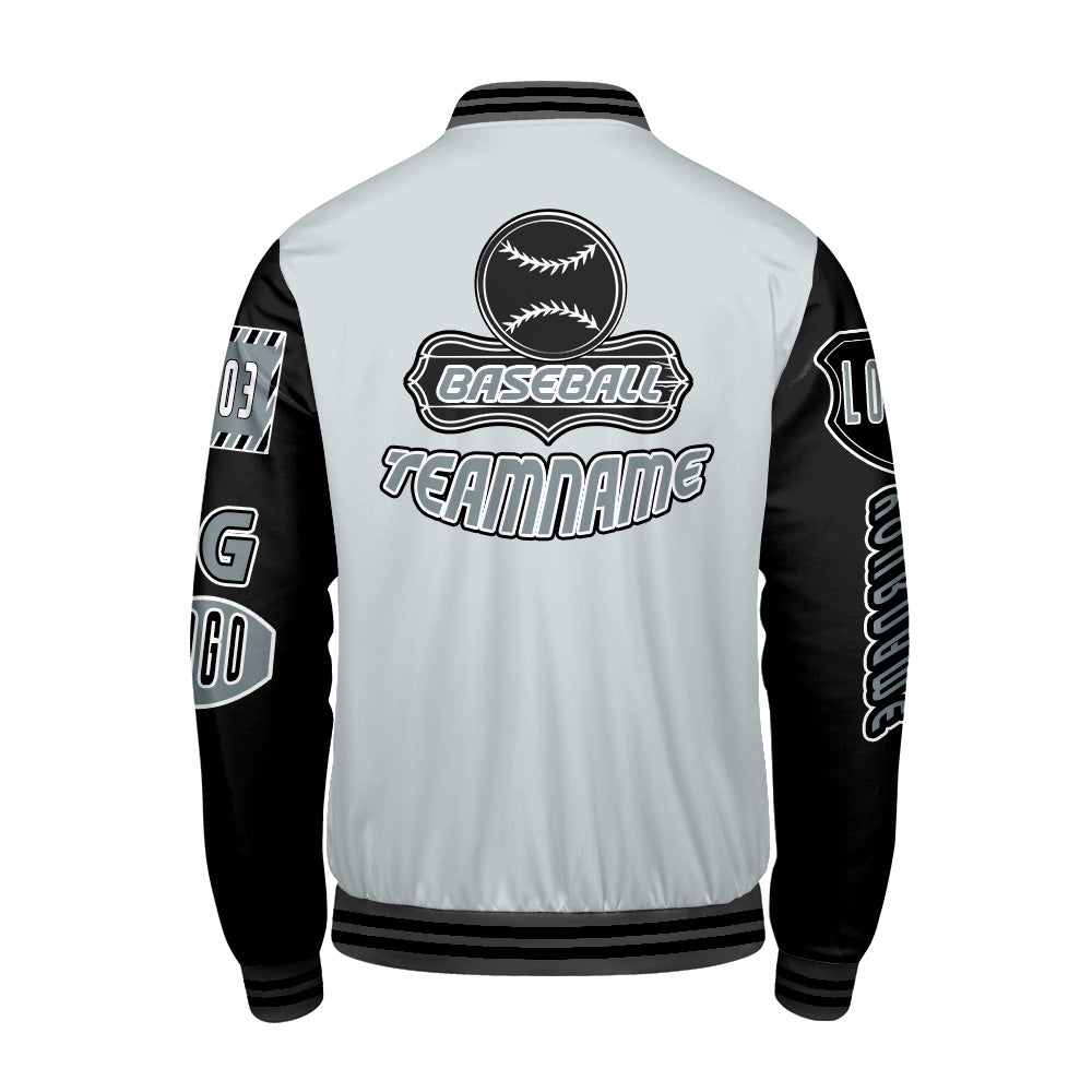 Custom Grey Black Letterman Varsity Jacket Personalized Embroidery Printing