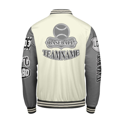 Custom White Grey Letterman Varsity Jacket Personalized Embroidery Printing