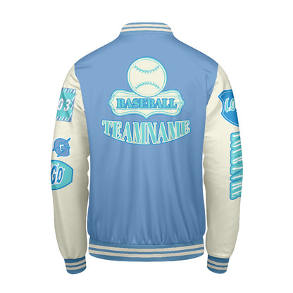 Custom Blue Cyan Letterman Varsity Jacket Personalized Embroidery Printing