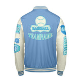 Custom Blue Cyan Letterman Varsity Jacket Personalized Embroidery Printing