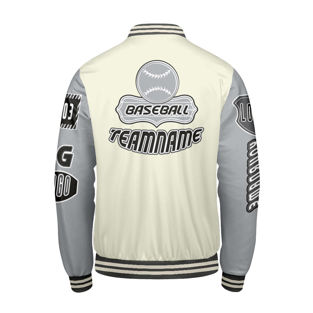 Custom Grey White Letterman Varsity Jacket Personalized Embroidery Printing