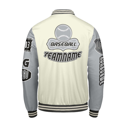 Custom Grey White Letterman Varsity Jacket Personalized Embroidery Printing
