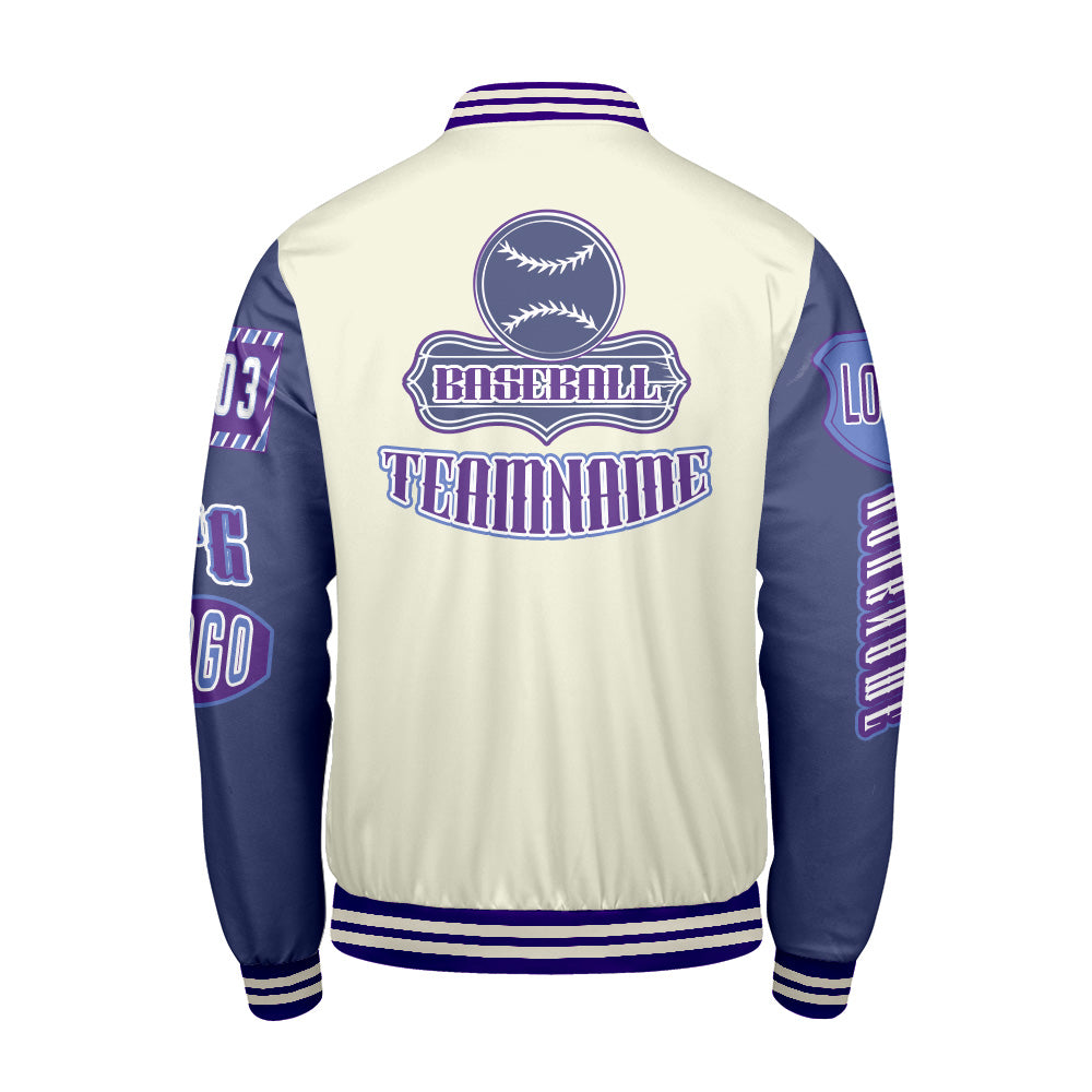 Custom Purple Blue Letterman Varsity Jacket Personalized Embroidery Printing