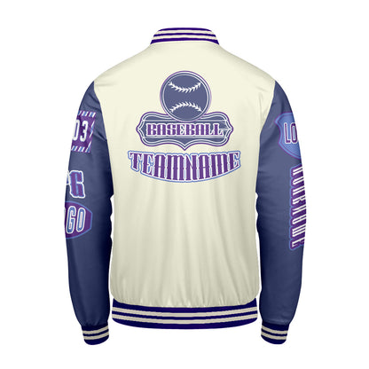 Custom Purple Blue Letterman Varsity Jacket Personalized Embroidery Printing