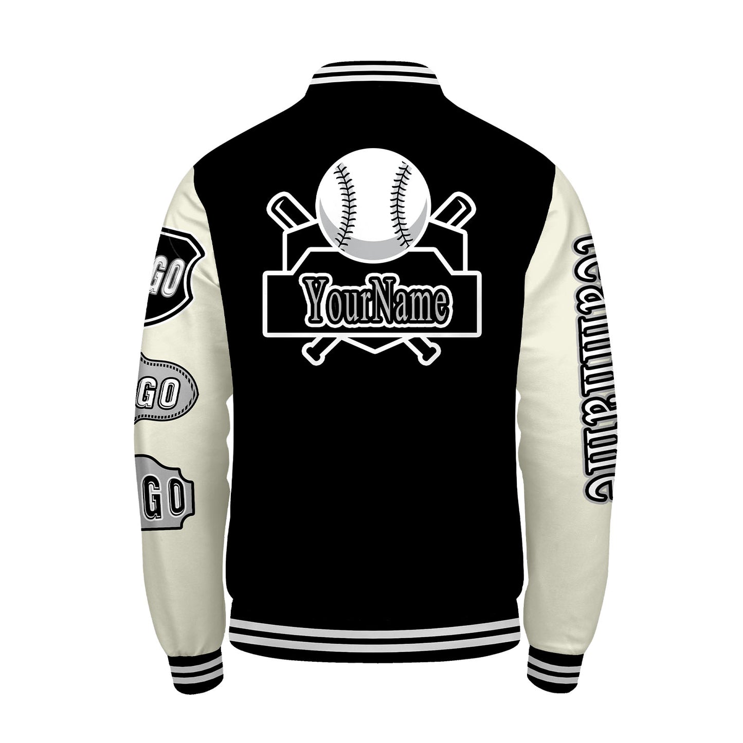 Custom Black White Letterman Varsity Jacket Personalized Embroidery Printing