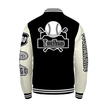 Custom Black White Letterman Varsity Jacket Personalized Embroidery Printing