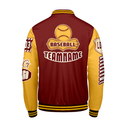 Custom Red Yellow Letterman Varsity Jacket Personalized Embroidery Printing