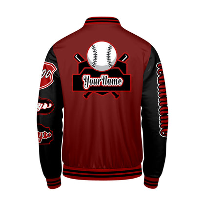 Custom Red Black Letterman Varsity Jacket Personalized Embroidery Printing