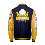 Custom Navy Yellow Letterman Varsity Jacket Personalized Embroidery Printing